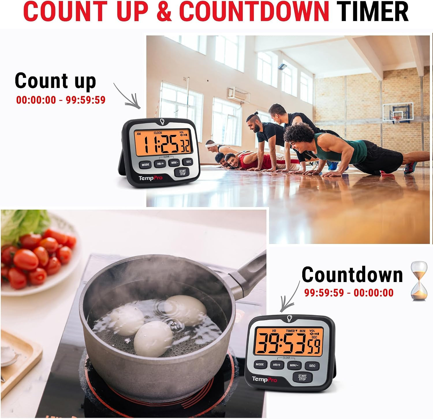 TM01(2 Pack) 2-In-1 Kitchen Timers for Cooking with Clock Mode | Magnetic Timer
