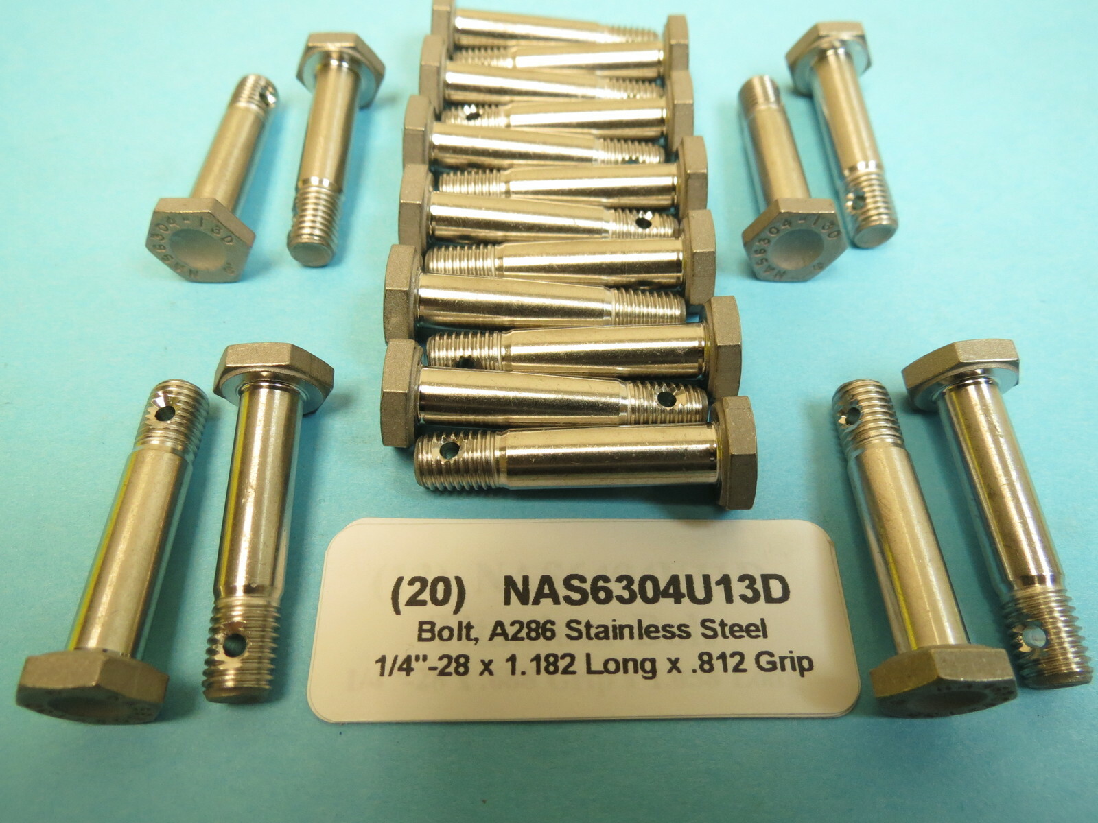 1/4”-28 x 1.182” Long Stainless Steel NAS6304U13D Aircraft Aerospace Bolts (20)