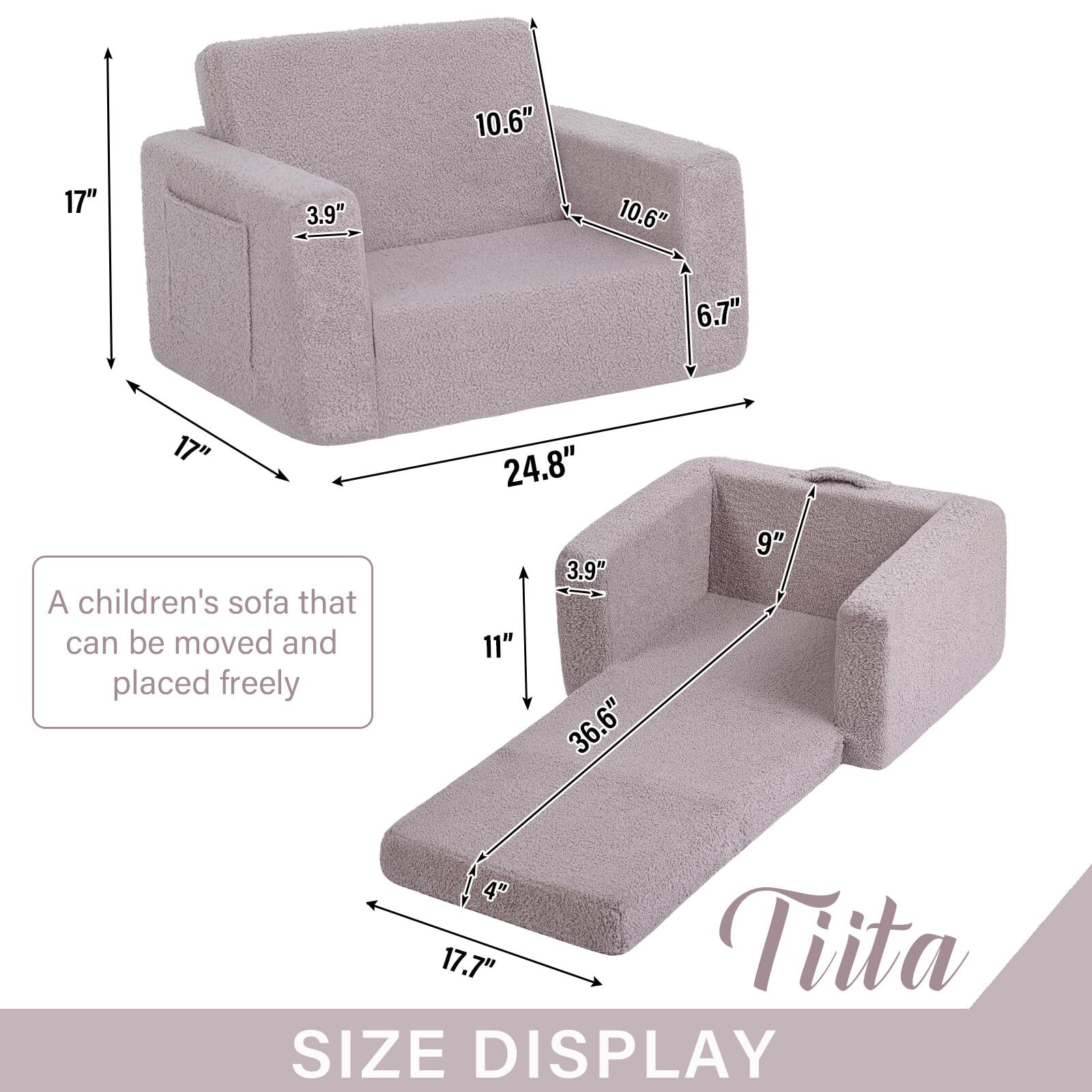 Kids Sofa 2-in-1 Kids Sofa Chair Convertible Children Couch to Lounger Flip O...