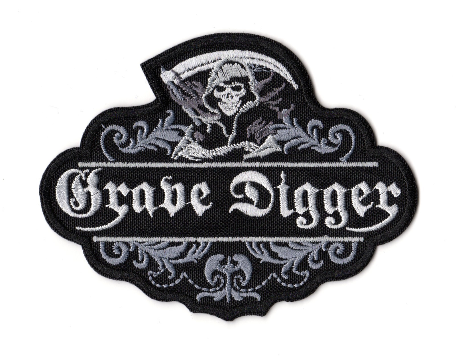 Grave Digger Patch Grim Reaper Skull German Heavy Power Metal Band White Logo
