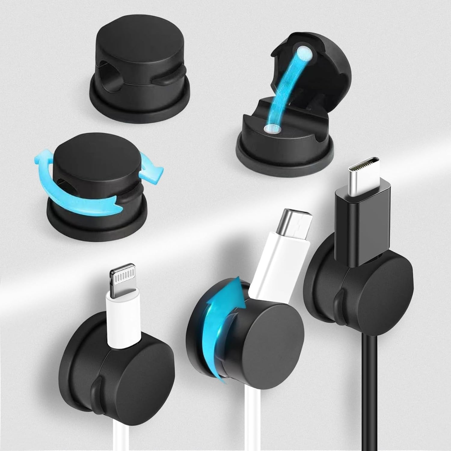 6 Pcs Magnetic Cable Clips 360° Swiveling Adhesive Cable Organizer For Desk