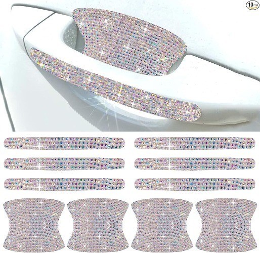 10PCS Crystal Car Door Handle Scratches Protector, Car Door Ha Color: Colorful