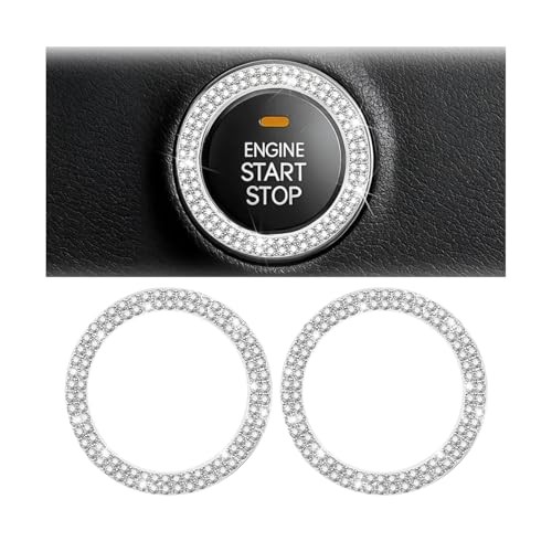 Bling Car Engine Start Ring Decals, 2PCS Sparkling Crystal Rhinestone White