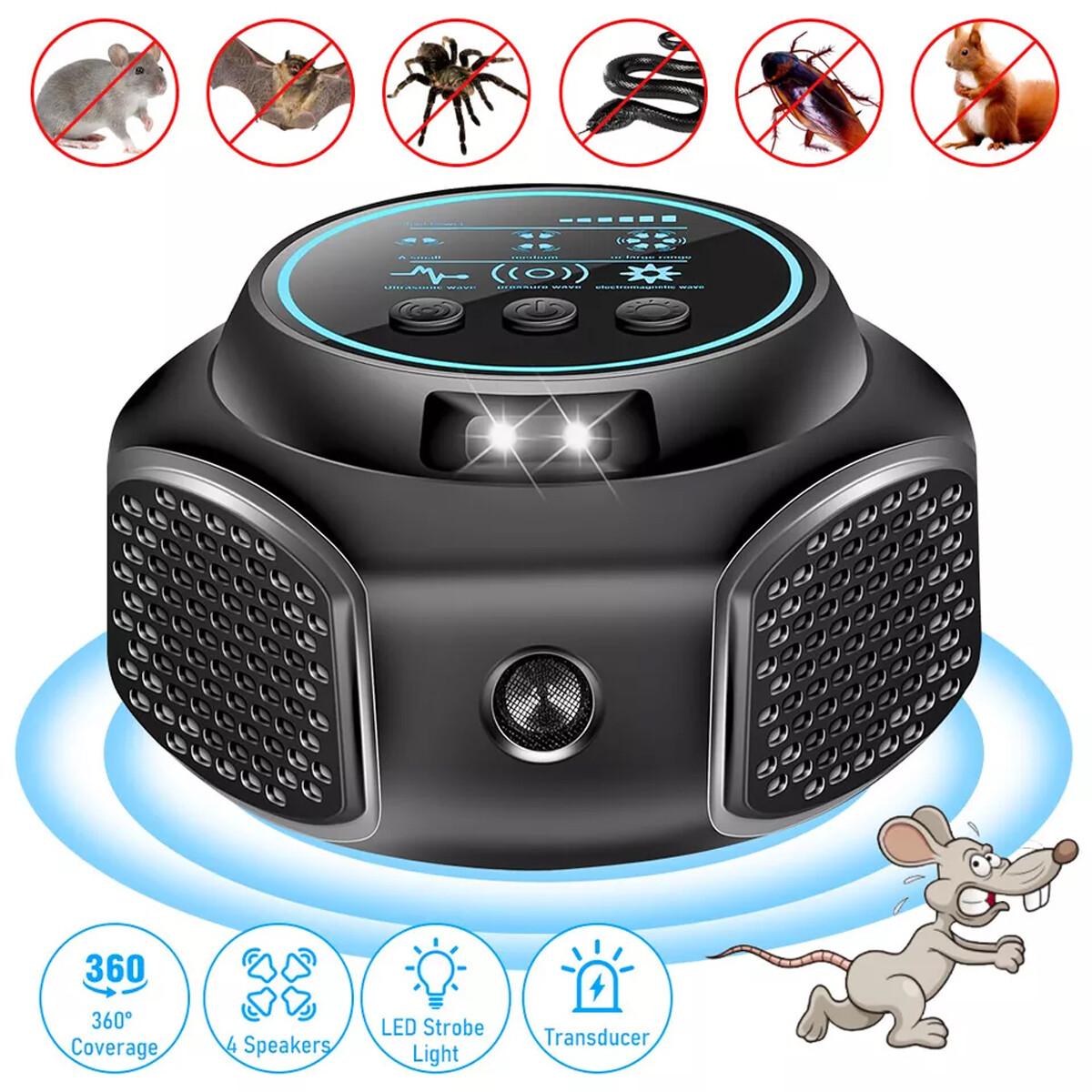 NEW 4-in-1 Ultrasonic Rodent Repellent Pest Repeller Mouse Blocker Rat Deterrent