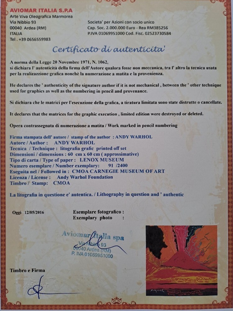 1980s Andy Warhol Signed Limited Edition Lithograph - Vesuvius
