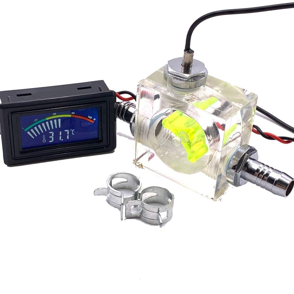 1 Set Thermometer Digital Pointer 3 Way FlowMeter for Water Cooling Liquid Co...