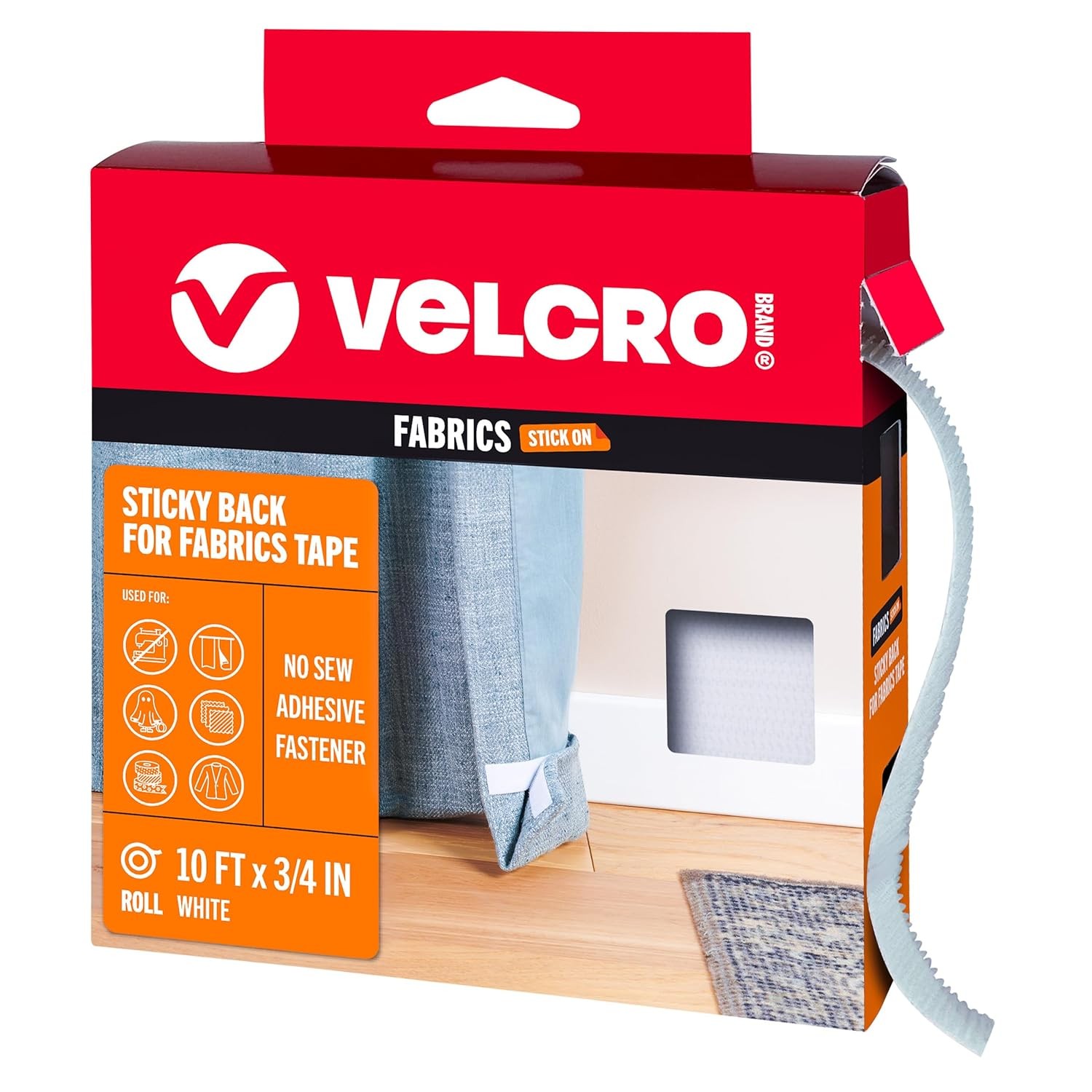 VELCRO Brand Sticky Back for Fabrics, 10 Ft Bulk Roll No Sew Tape with Adhesive,