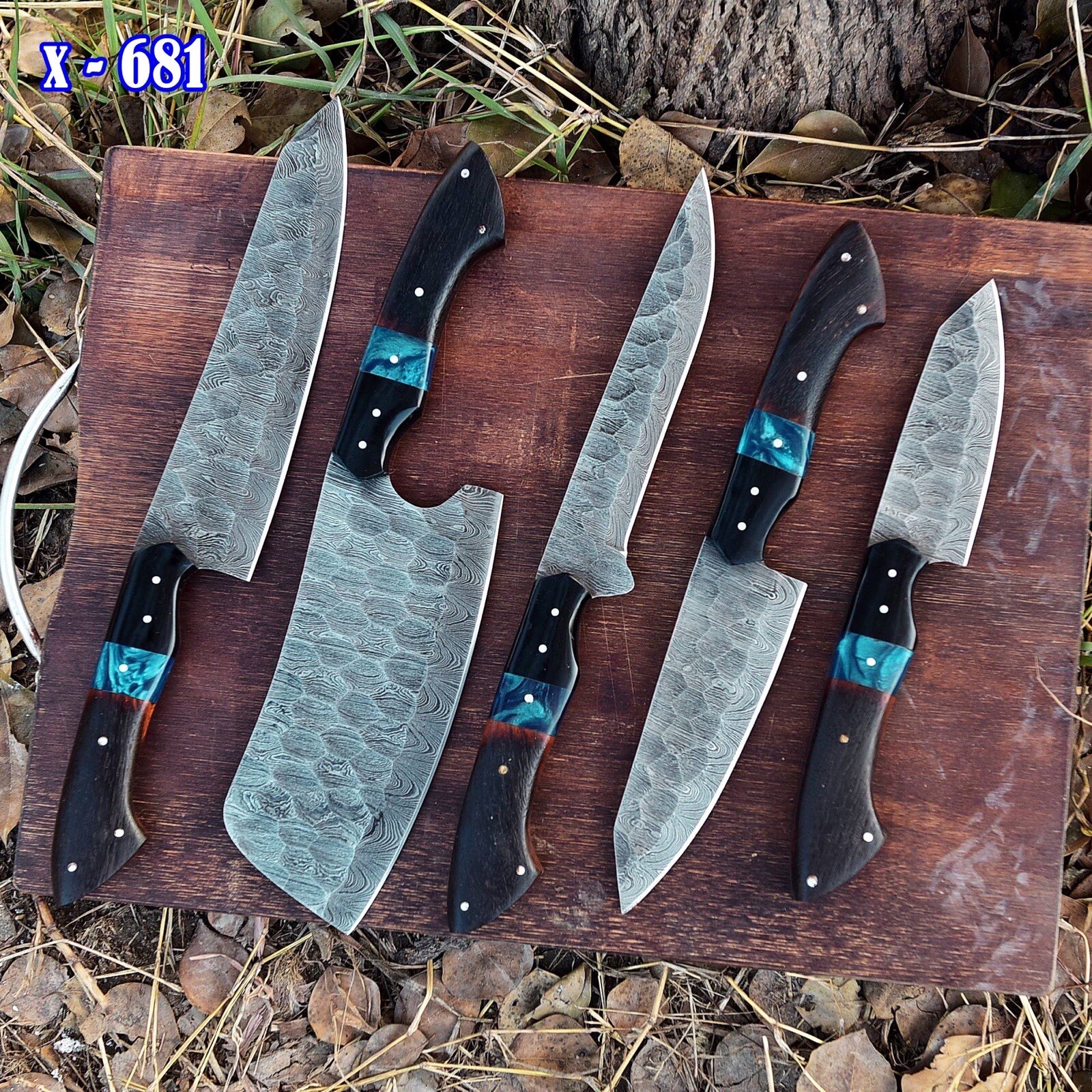 Vintage Damascus Steel Knife Set of 5 Custom Handmade Forged Chef Kitchen