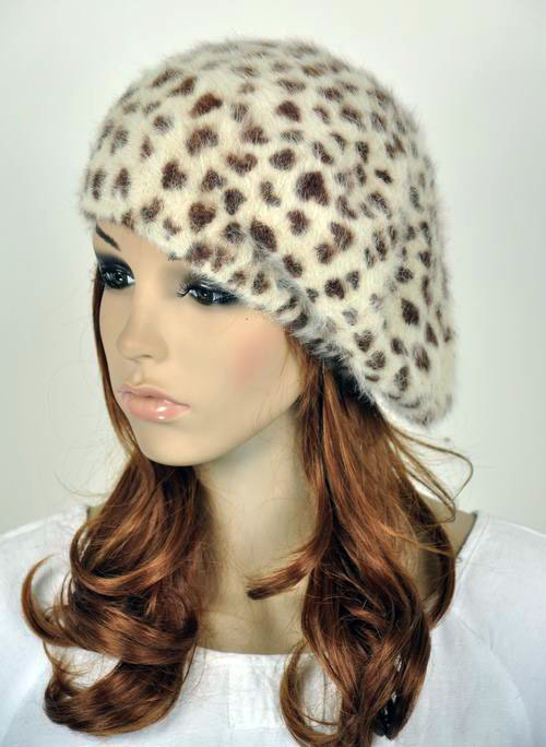 Soft & Warm Rabbit Fur Women's Beret Hat Ski Skull Beanie Sexy Leopard 3-Colors