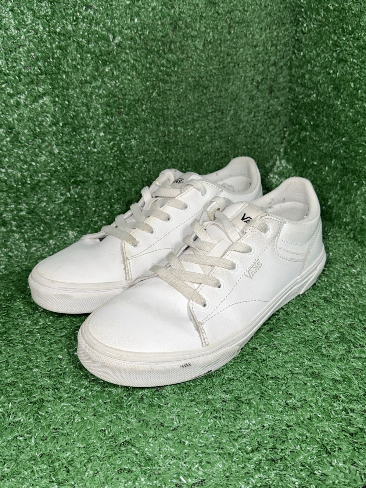 VANS Women Size 7.5 Old Skool White Leather Daily Casual Shoes Skate Sneakers