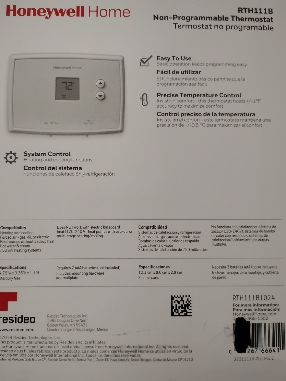 Honeywell Home Non-Programable RTH111B Programmable Thermostat