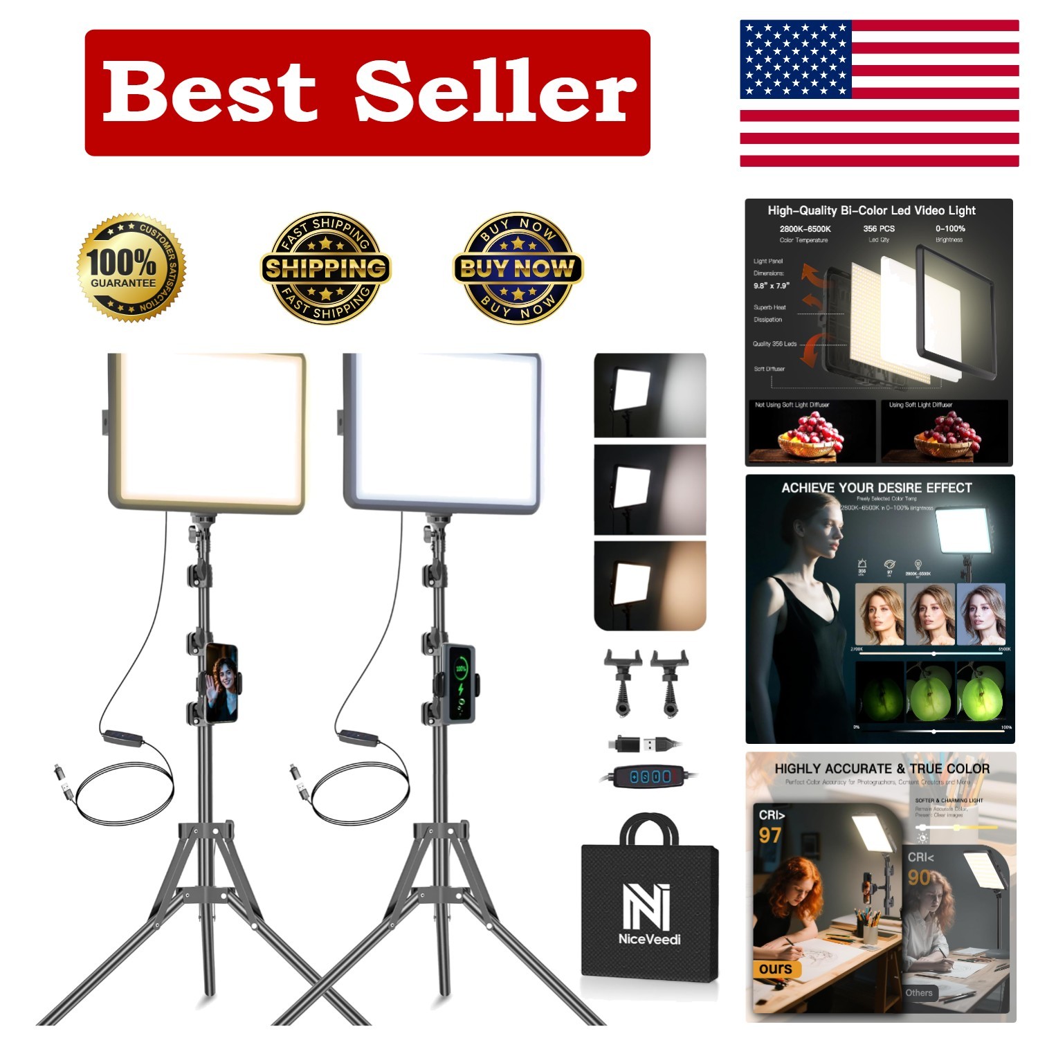 2-Pack Dimmable LED Video Light Kit for Streamers & YouTubers - Adjustable 28...