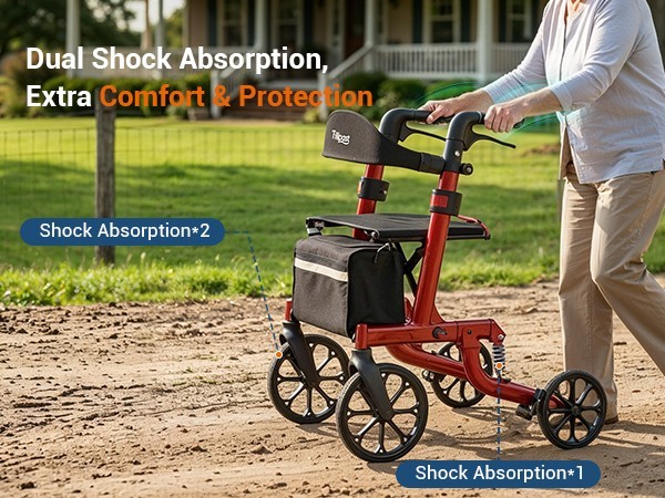 Lightweight Folding Rollator Walker with Seat for Seniors Adjustable Height350lb