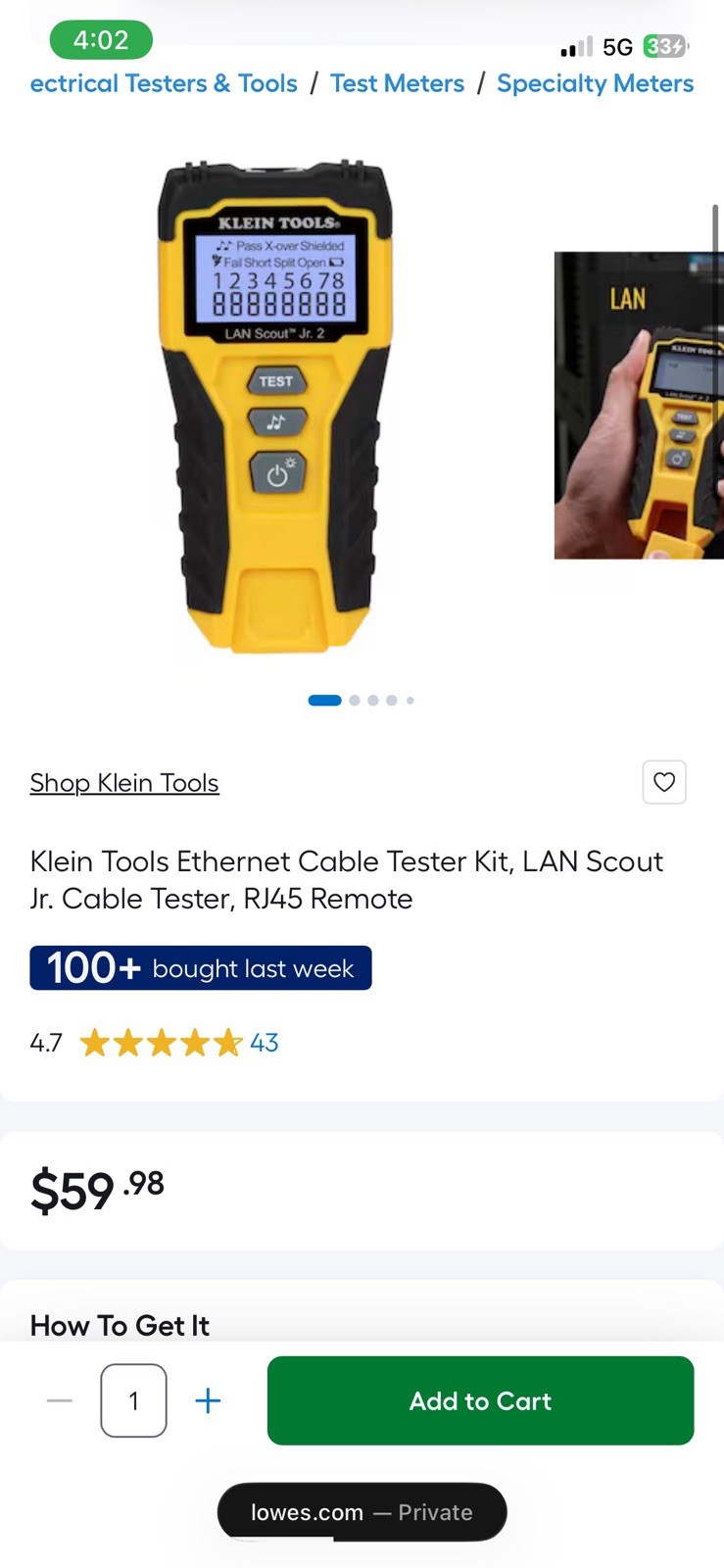 Klein Tools LAN Scout Jr. 2 Data Cable Tester