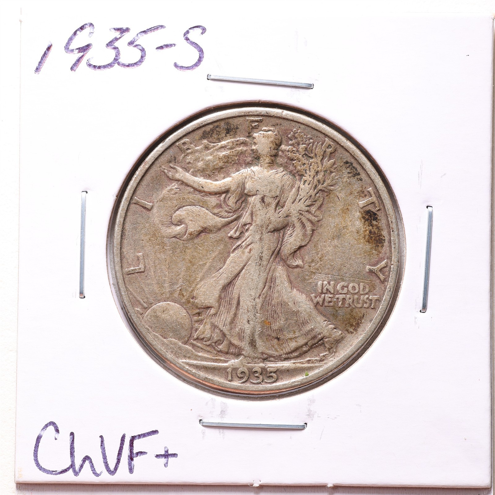 1935-S 50C Walking Liberty Half Dollar in Choice VF+ Condition #7406