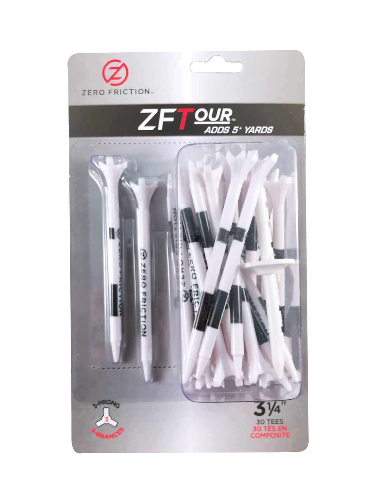 Zero Friction Tour 3-Prong Golf Tees 3-1/4-Inch White 30
