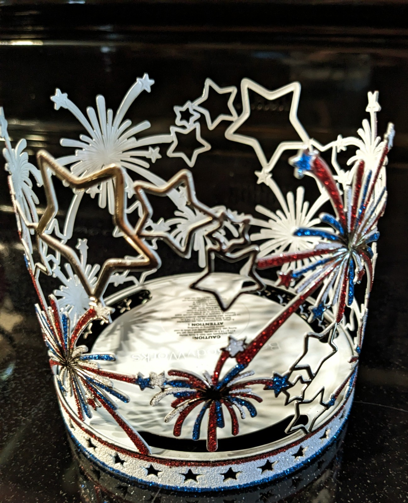 Bath & Body Works FIREWORKS 3 Wick Red, White & Blue Metal Candle Holder "2025"
