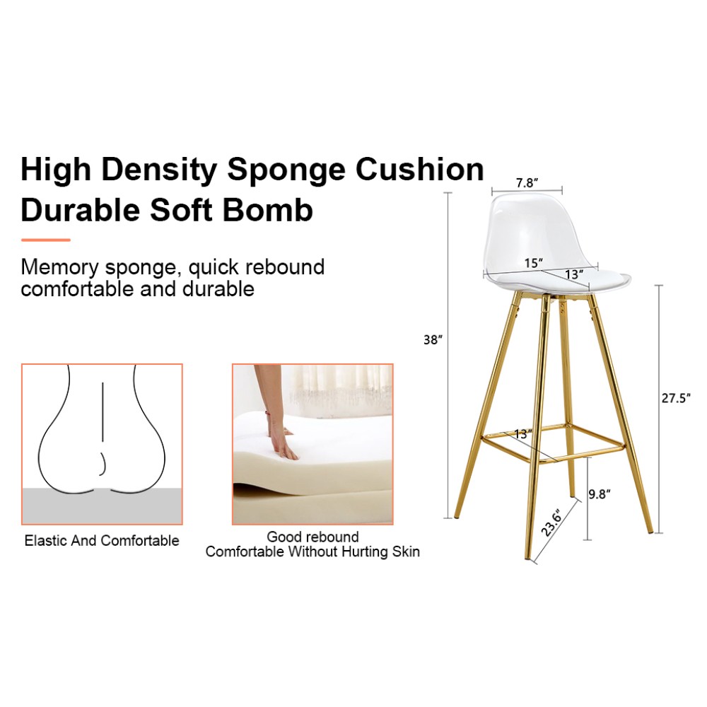 Modern PU Leather Bar Stools with Metal Legs for Kitchen Counter