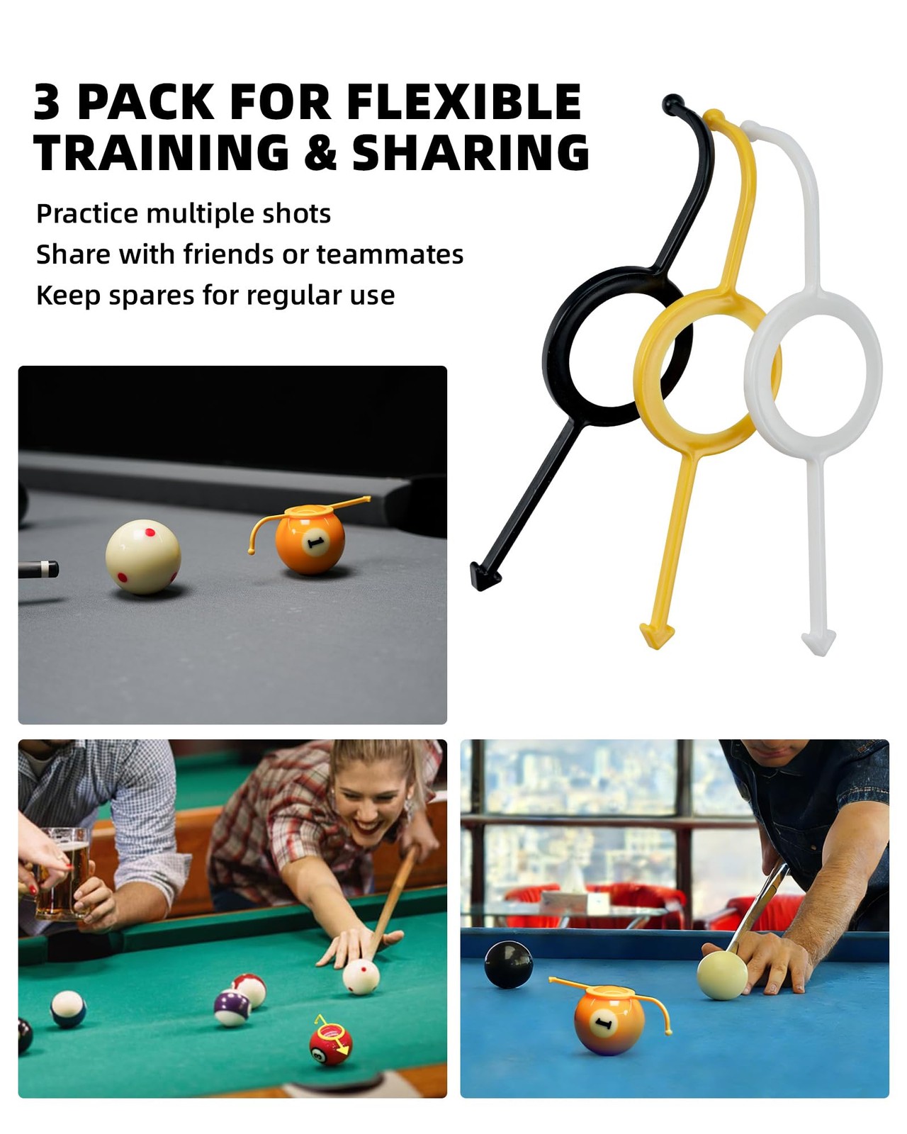 3-Pack Billiards Aiming Trainer for Pool Cue Precision Practice & Skill