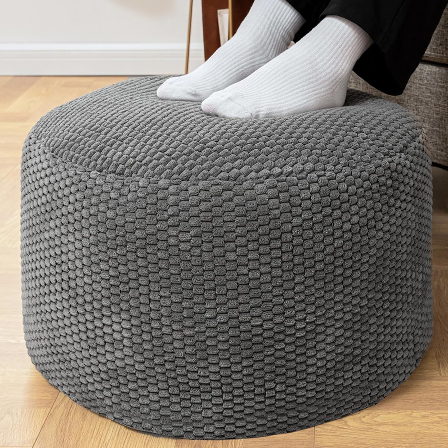 Pouf Ottoman Stuffed High Density Filler Veet Floor Pouf Round Foot