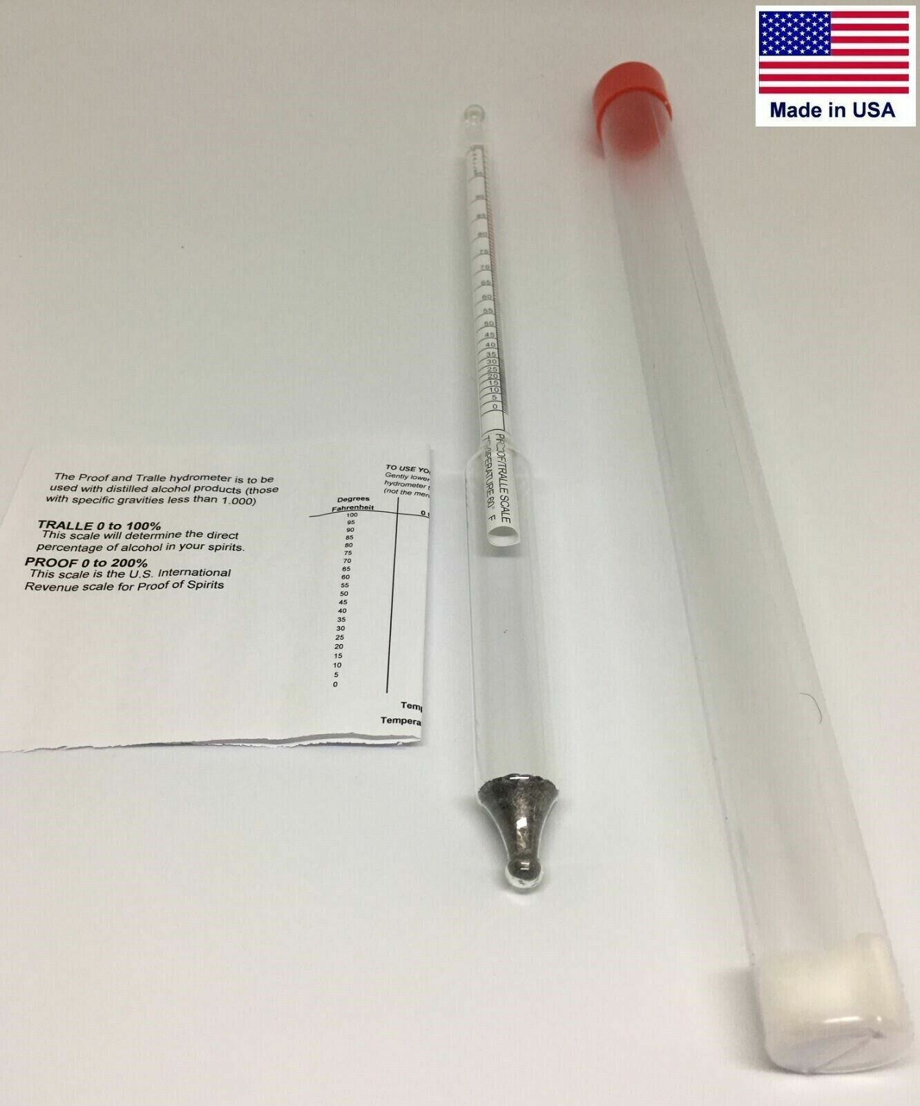 Alcohol Proof & Tralle Hydrometer Meter Distilling Test Spirit Scale 0-200% Case