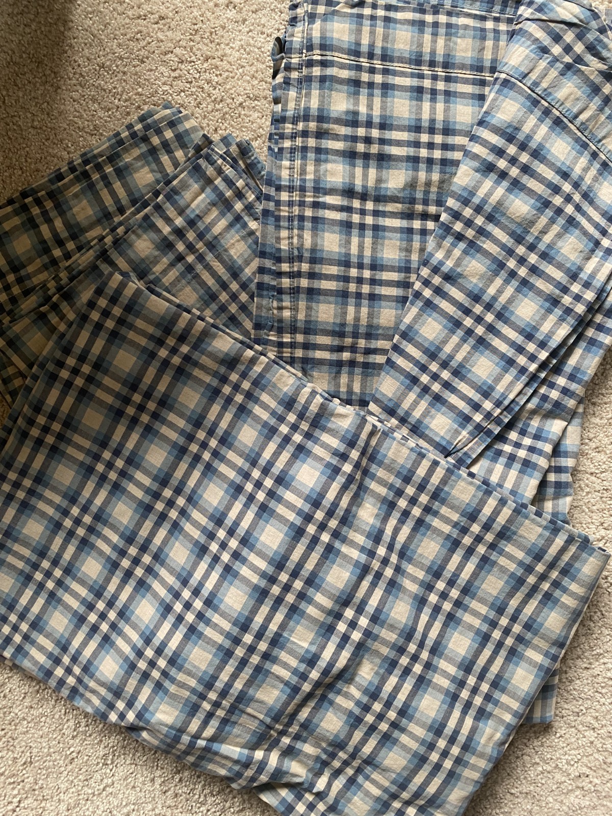 Pottery Barn Teen Full / Double Sheet Set Blue / Tan Plaid Check