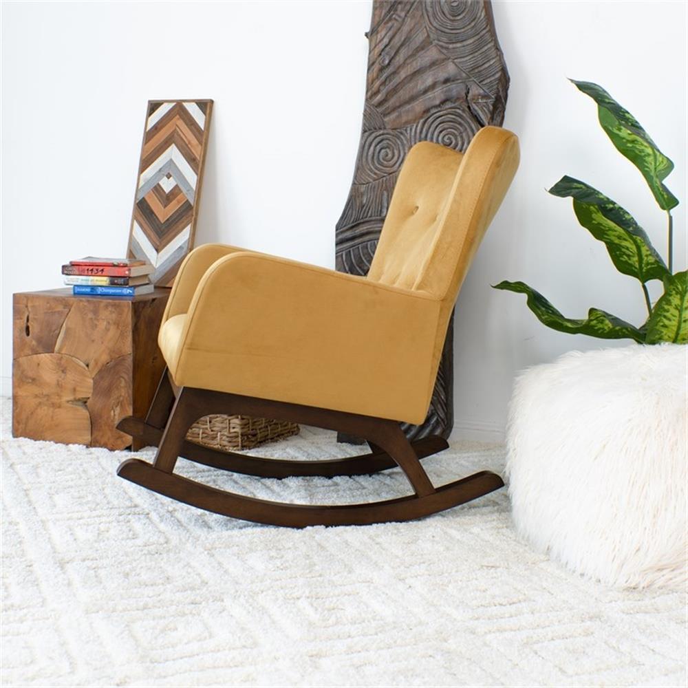 Pemberly Row Mid-Century Modern Tight Back Velvet Rocking Chair in Yellow