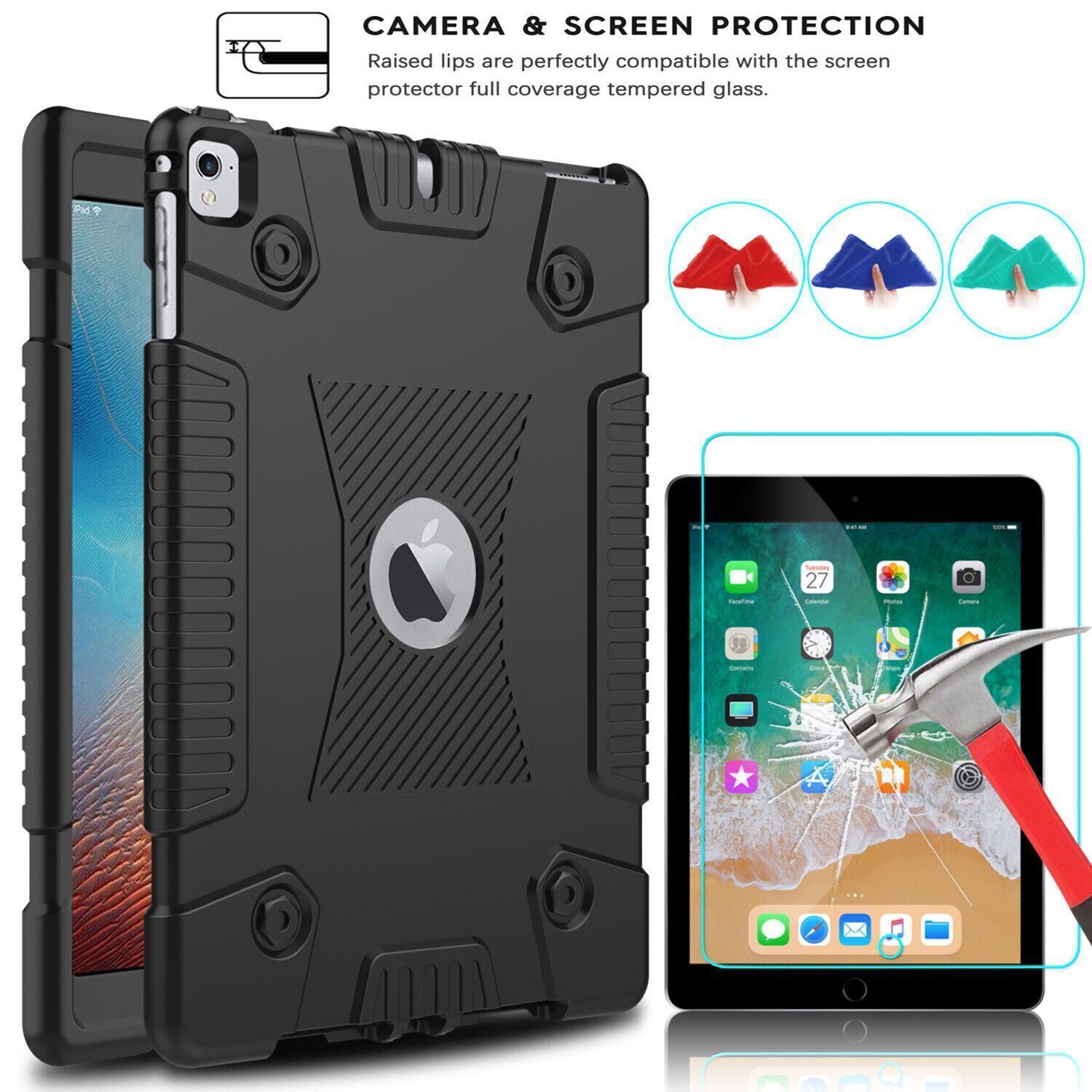 iPad 5th / 6th Generation 9.7 Shockproof Slim Soft Case + Tempered Glass Film