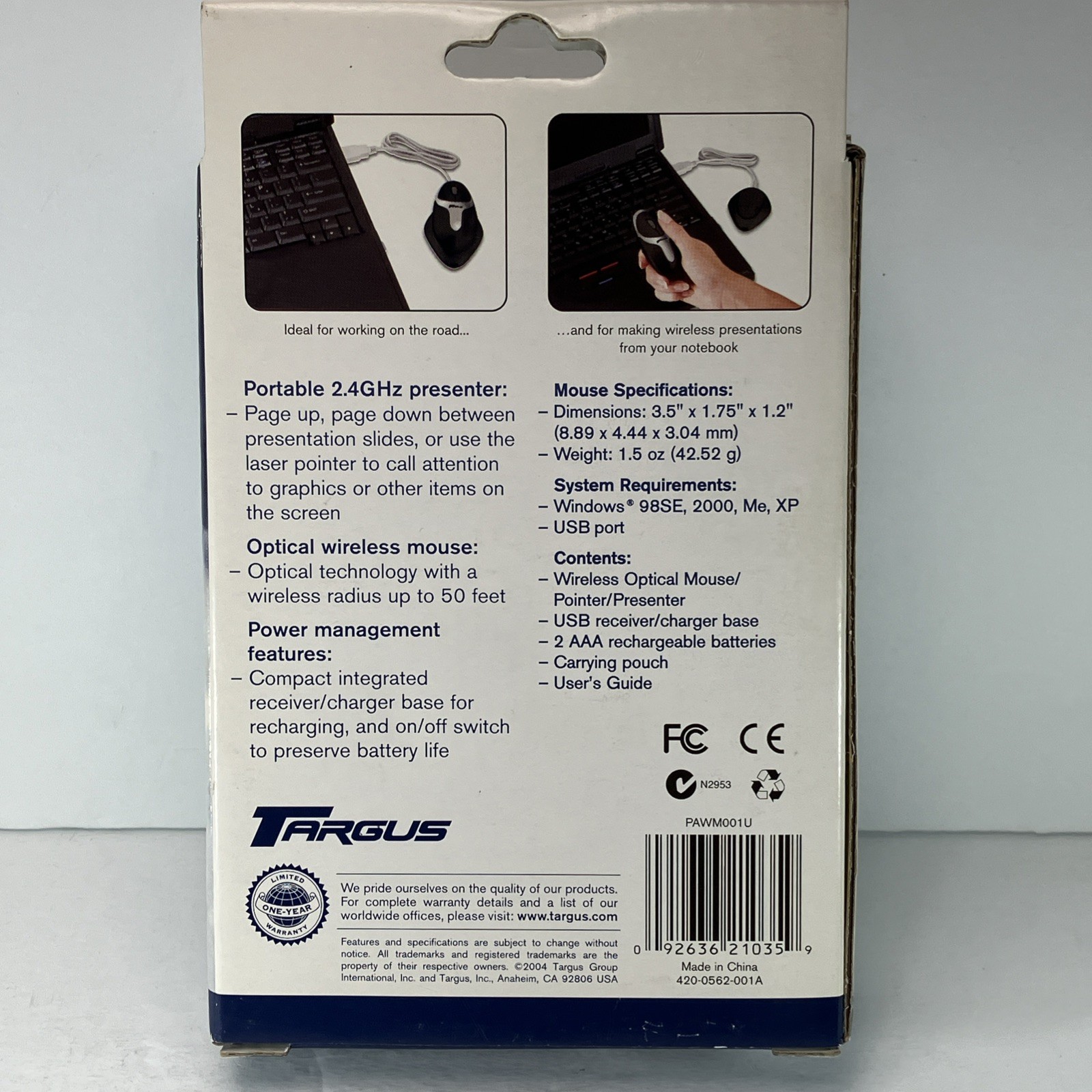 Targus PAWM001U Wireless Optical Mouse Pointer Presenter Brand New Sealed