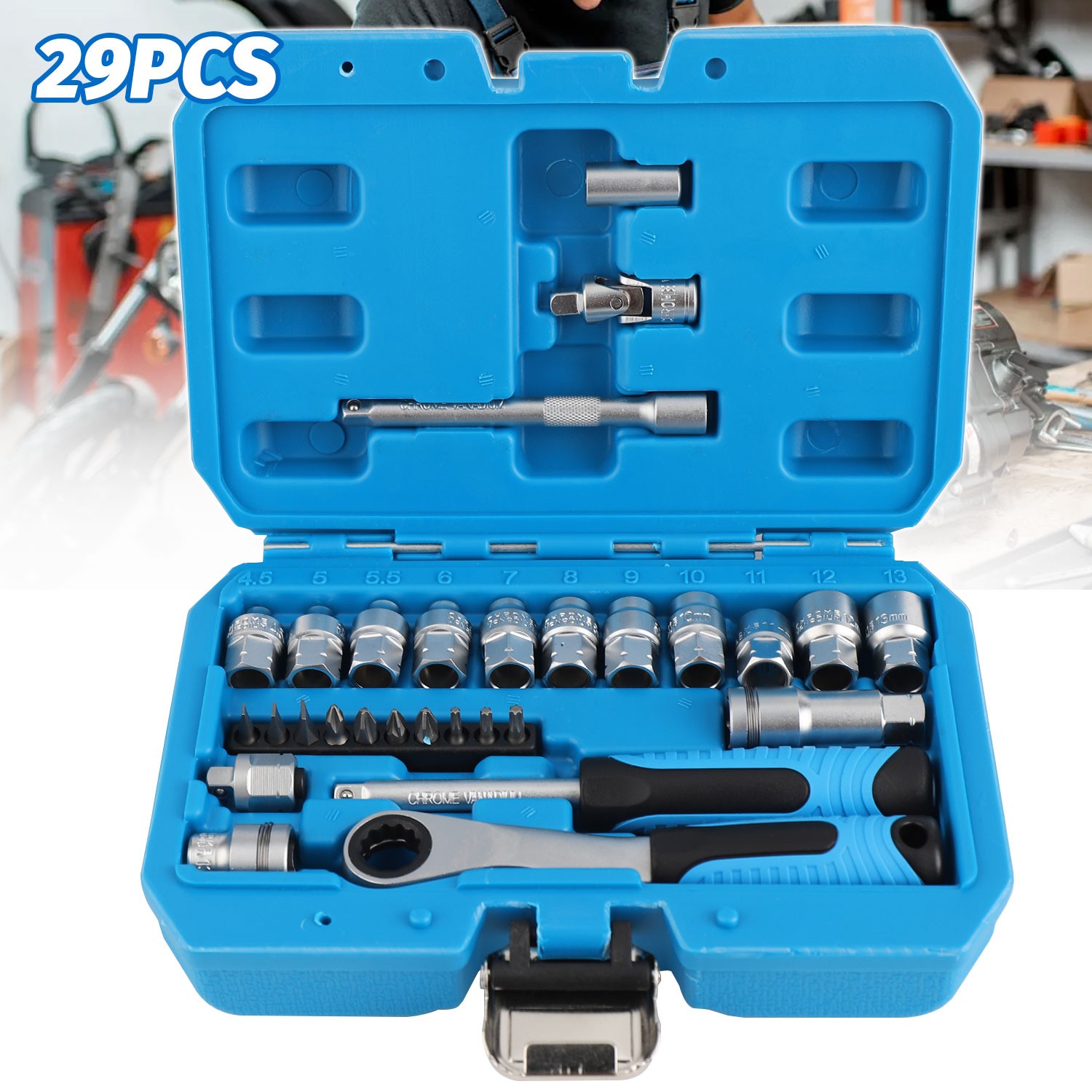 29PCS Pass Through Socket Set 1/4 Inch Drive Impact Wrench Kit Deep Socket Tools