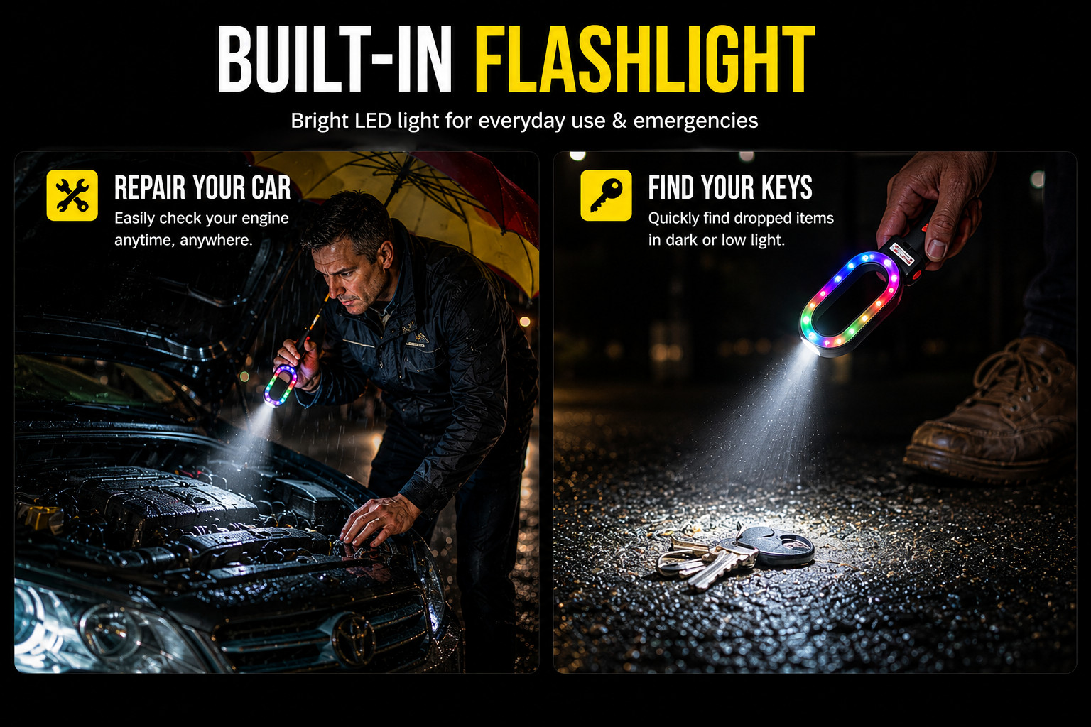 Multibreller Emergency LED Safety Umbrella Reverse Folding Reflective Flashlight