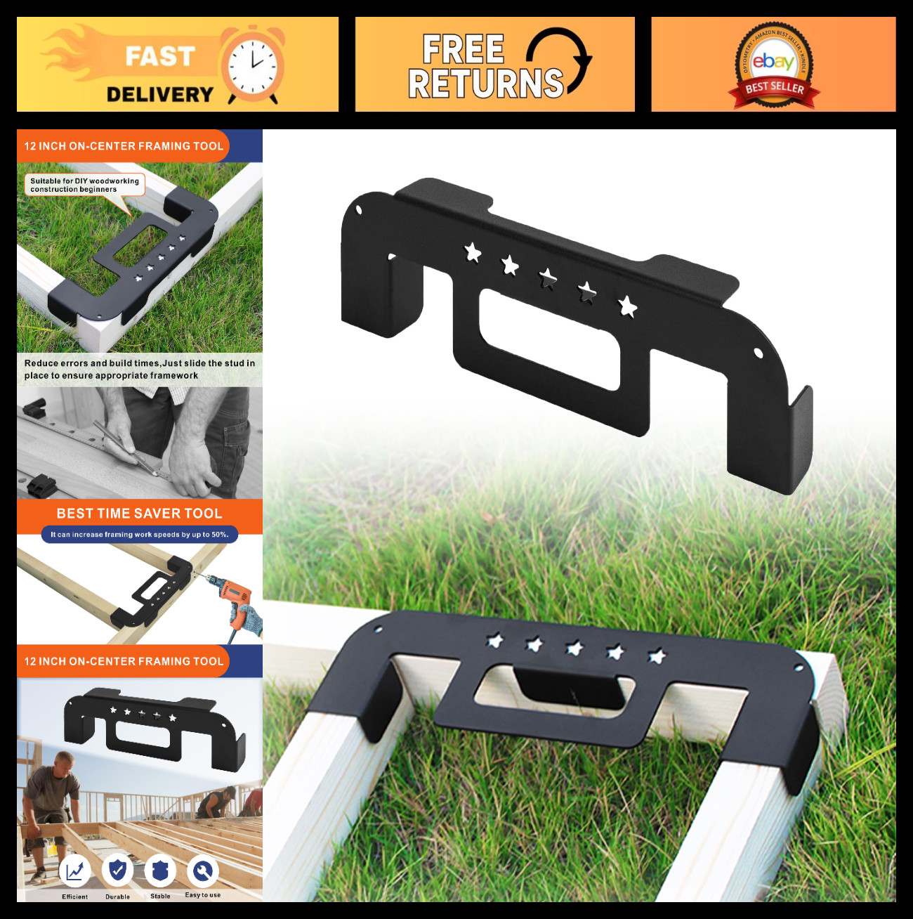 12" Stud Layout Tool for Framing, Precision Measurement Jig for DIY Projects