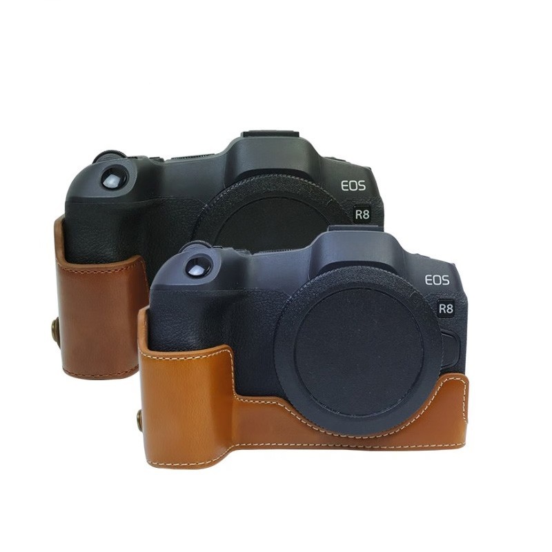 For Canon EOS R8 Camera Bag PU Leather Dock Case Base Protection  shell black
