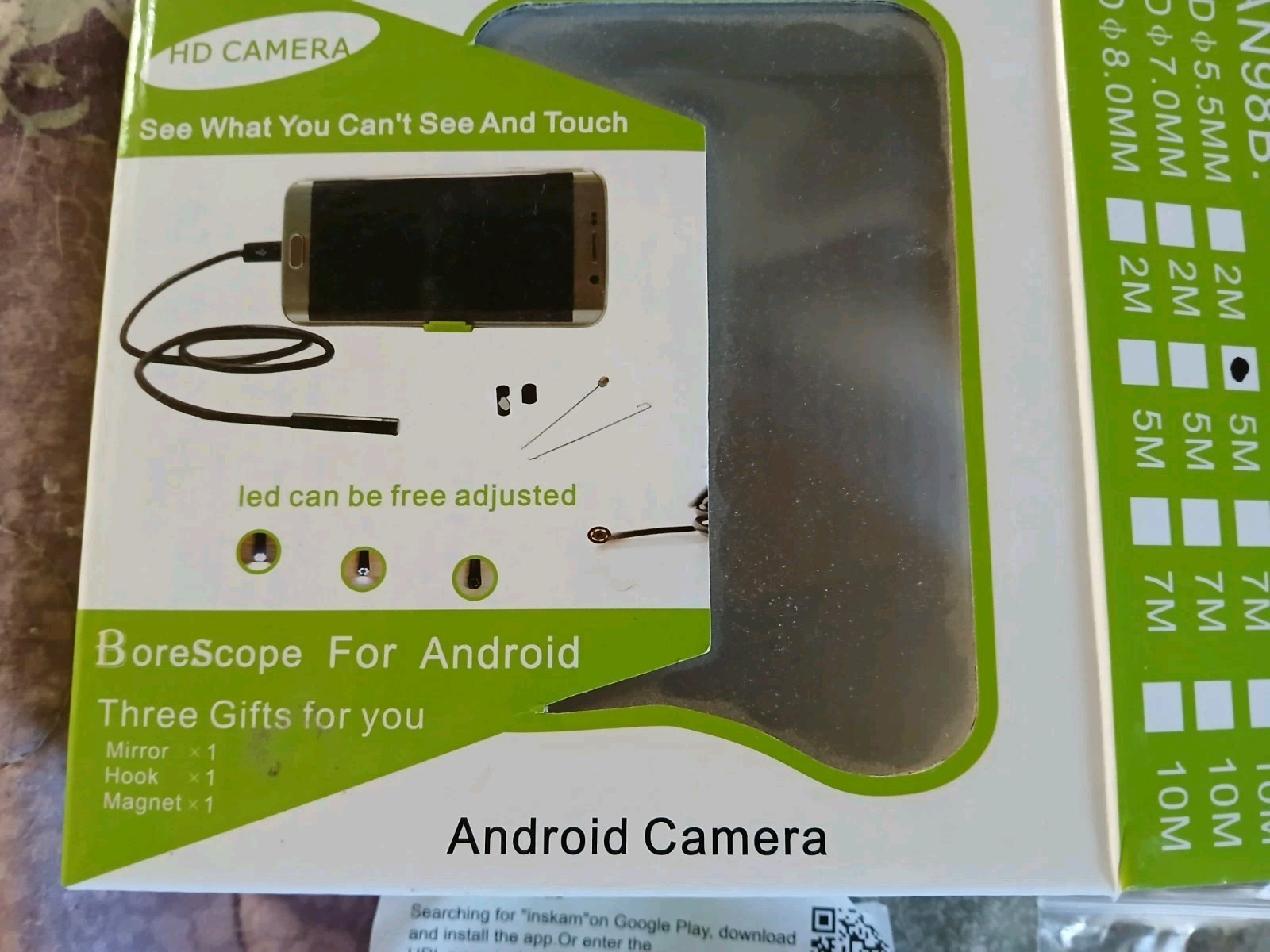 Borescope for Android HD Camera 6 White LED Lights Mini Endoscope 16 Foot Long