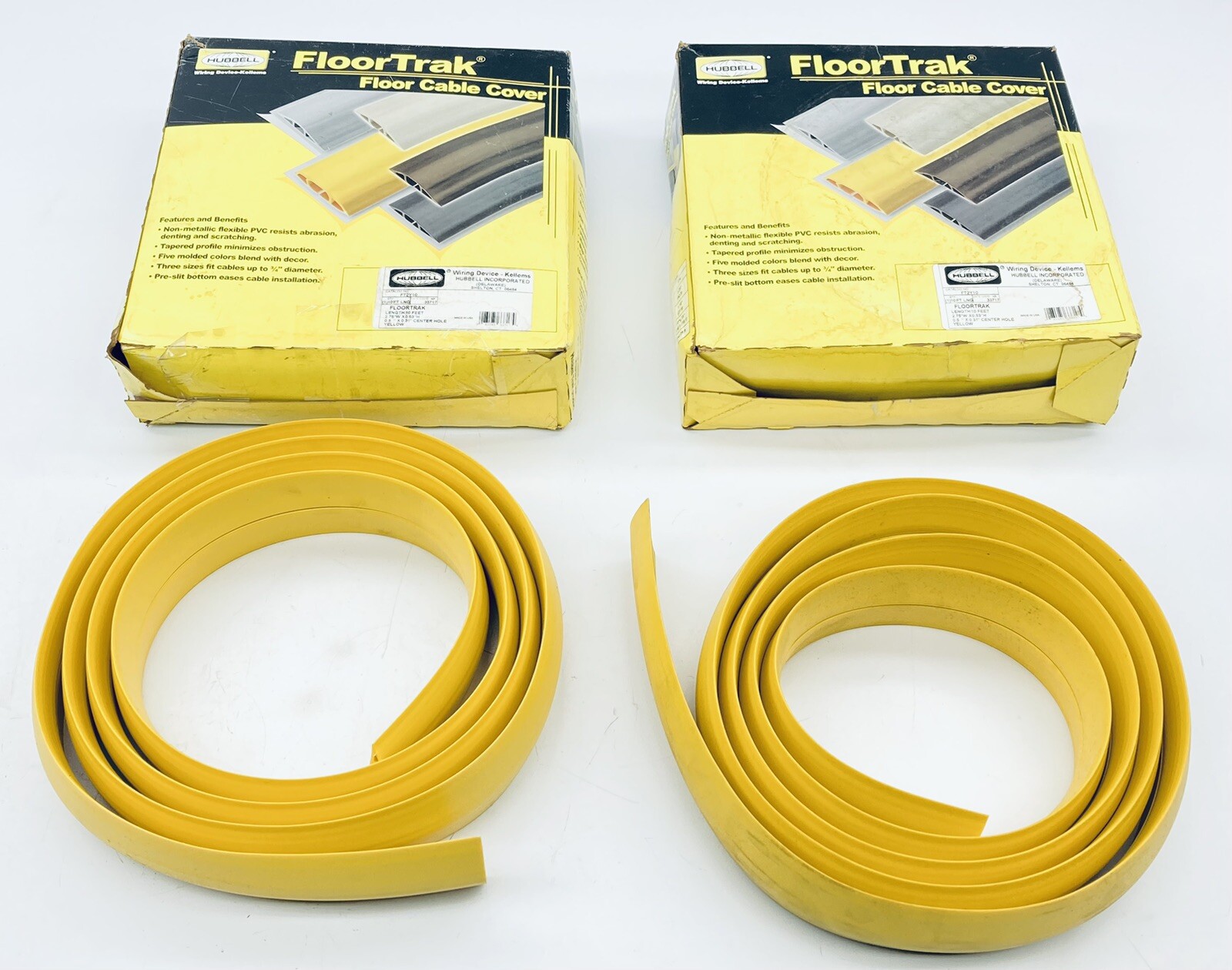 LOT OF 2 HUBBELL FLOORTRAK FT2Y10 CABLE COVERS YELLOW 5D691 2.75"W .53"H 10 FT