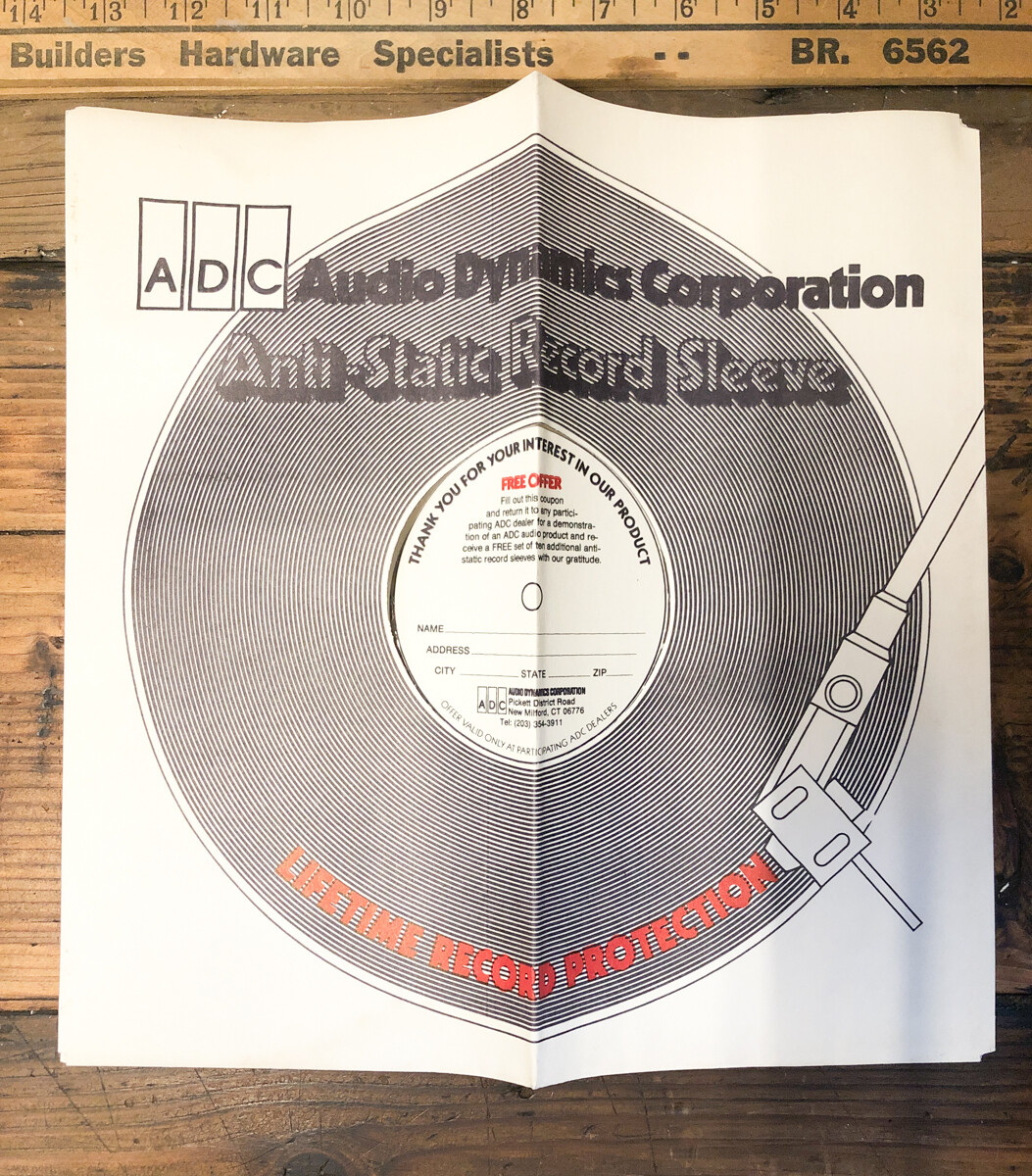 ADC Anti-Static Record Sleeve Dealer Promotional Item  *Original*