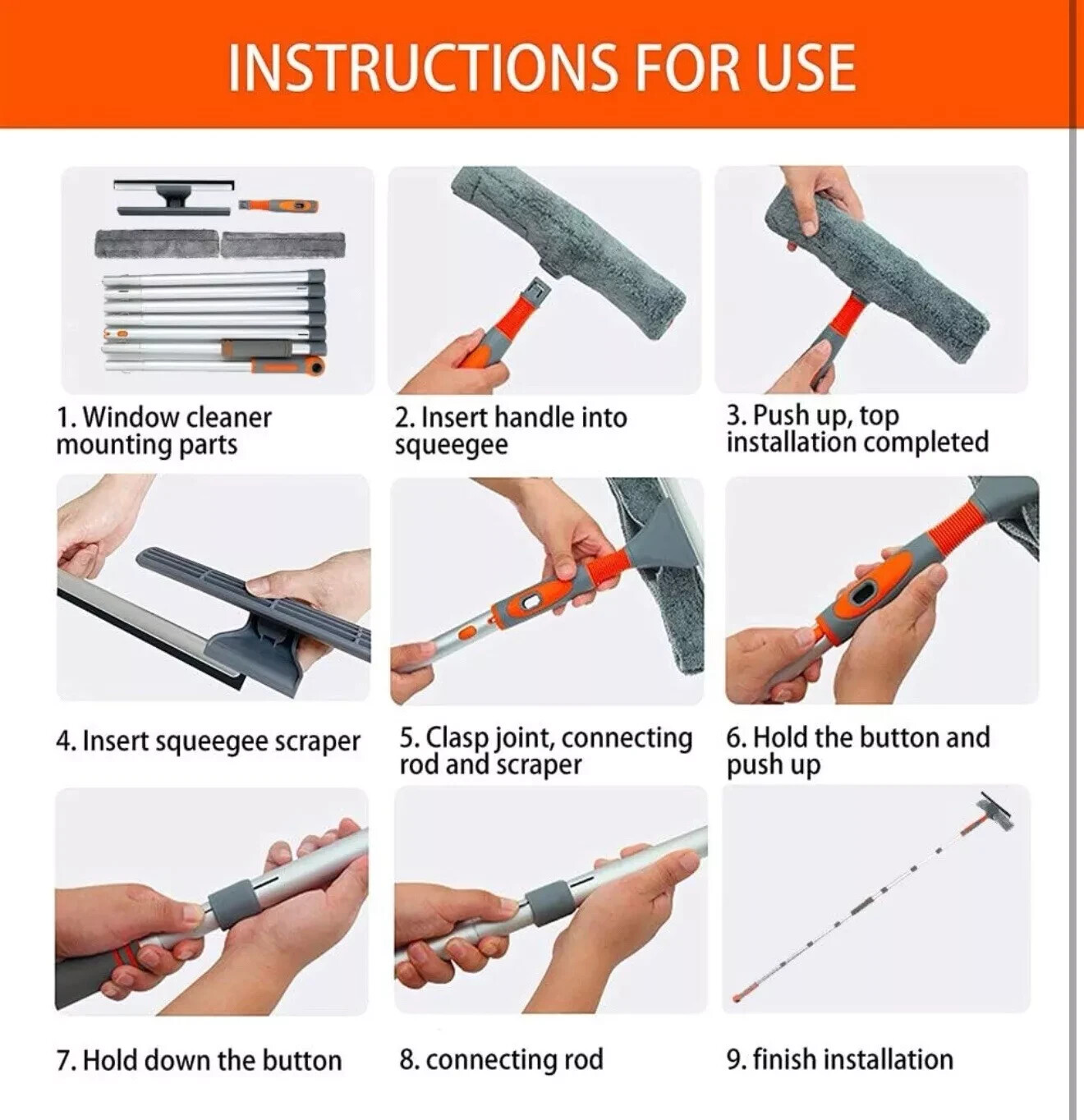 Window Squeegee Cleaner, 2 in 1 Shower Squeegee with Extension Pole