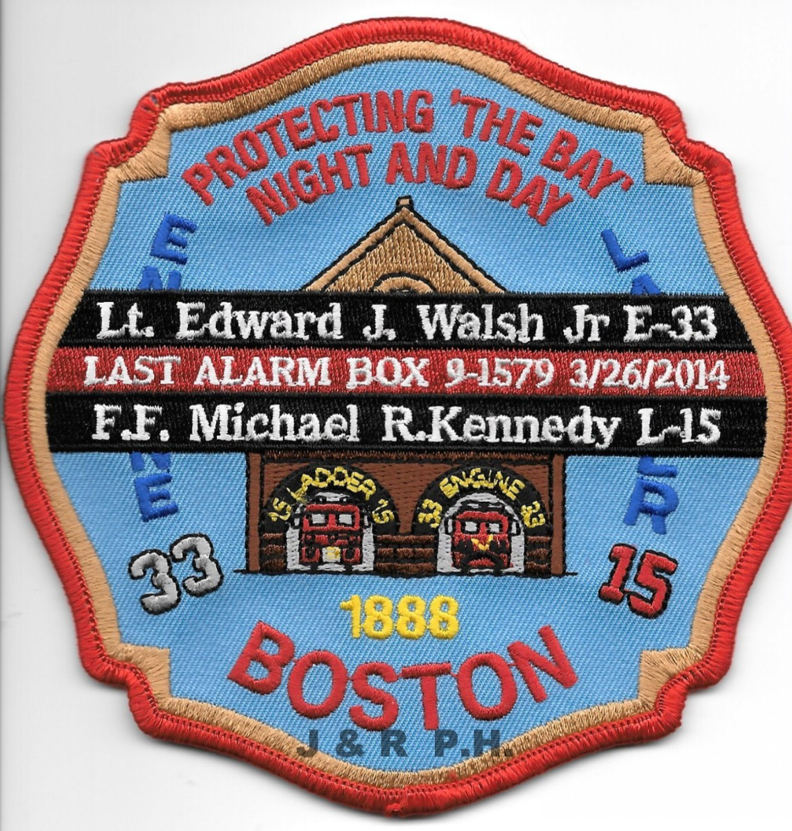 Boston  Engine - 33 / L-15 "Protecting Bay - Tribute", MA (5" x 5") fire patch