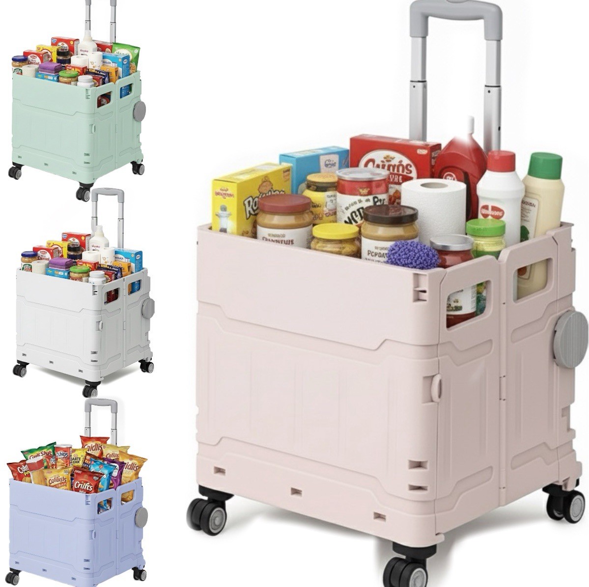 Extra Large Foldable Utility Cart with Lid, Rolling Crate on Wheels（Green）