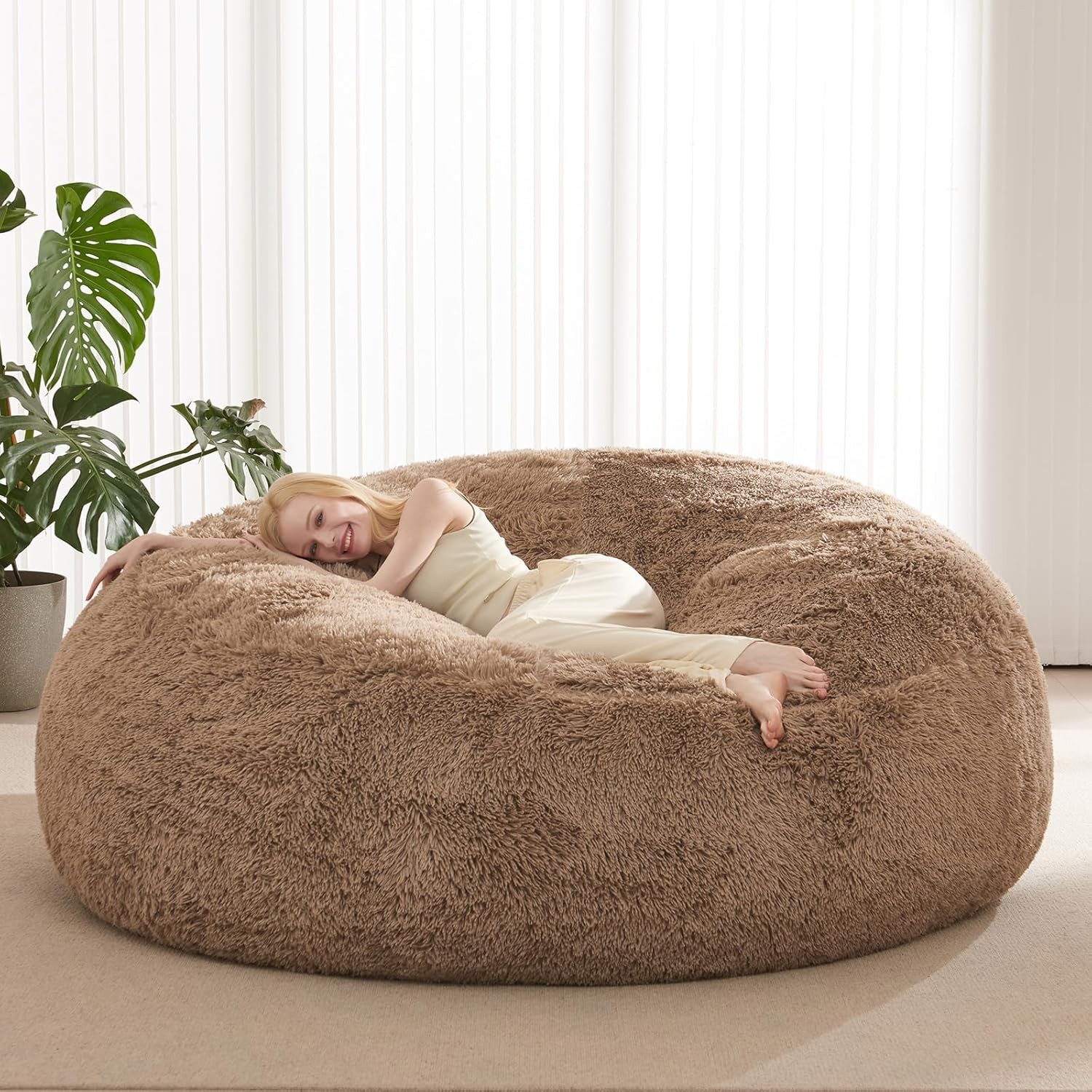Fluffy Bean Bag for Stuffed Animals Stora, Faux Fur Washable Bean Bag