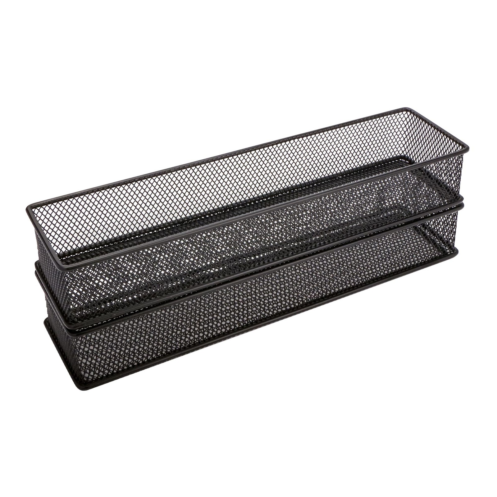 2 Pack 3x12x2 inch Mesh Stackable Drawer Cabinet Shelf Organizer Bins Black