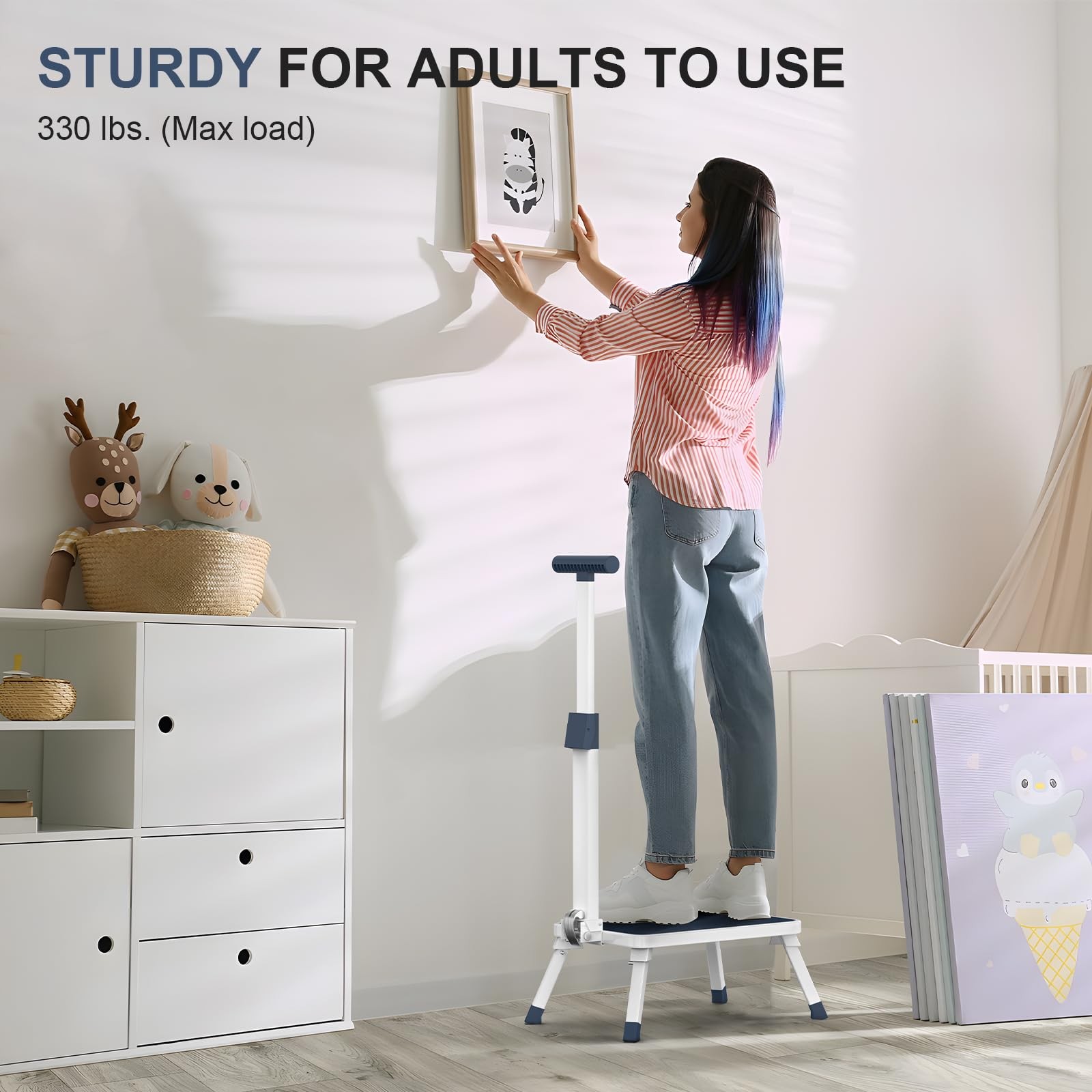 Folding Step Stool with Handle for Elderly Adults - Portable Metal Stepping