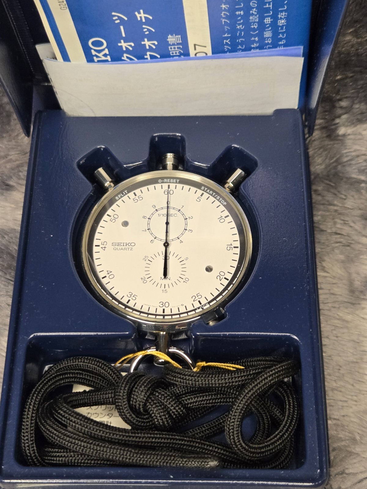Seiko Quartz Analog Stopwatch 1/10 Sec Silver Stainless Steel Pocket w/ Case