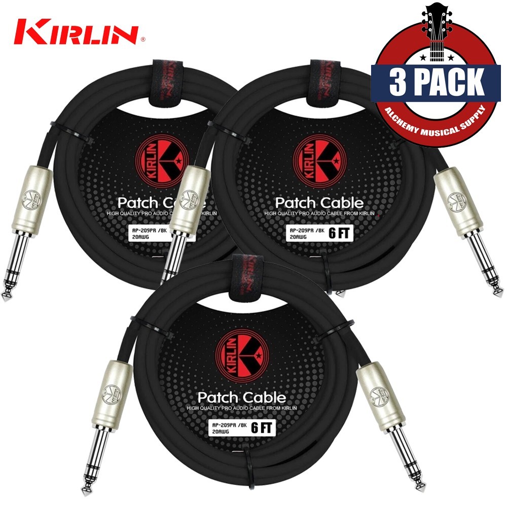 3-PACK Kirlin 6FT 1/4" TRS Plug to Same 20AWG Stereo Patch Cable AP-209 PR-06