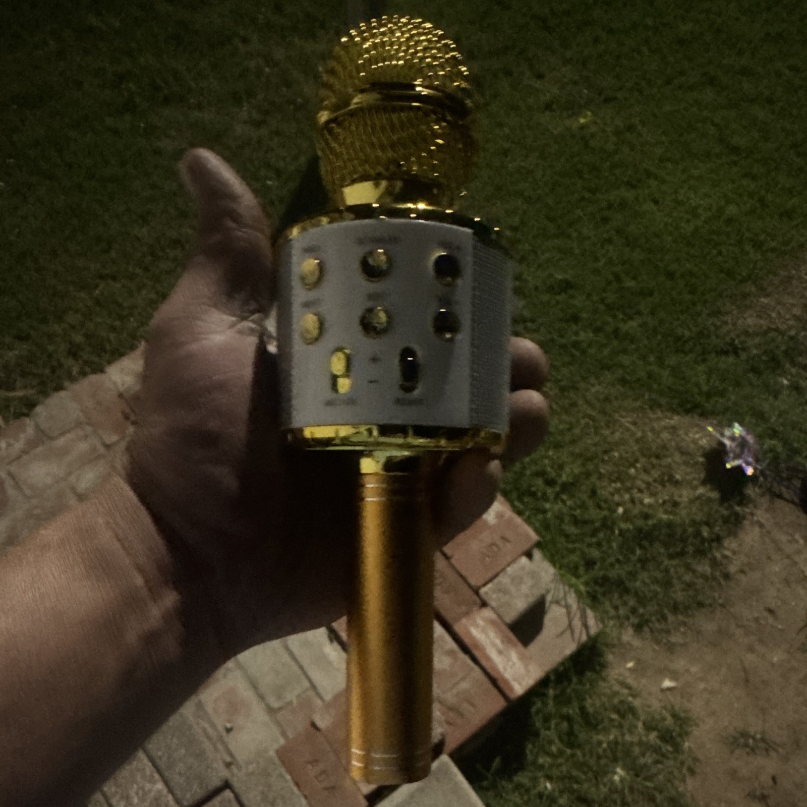 Gold Bluetooth Cordless Handheld Karaoke Microphone with Built-In Controls