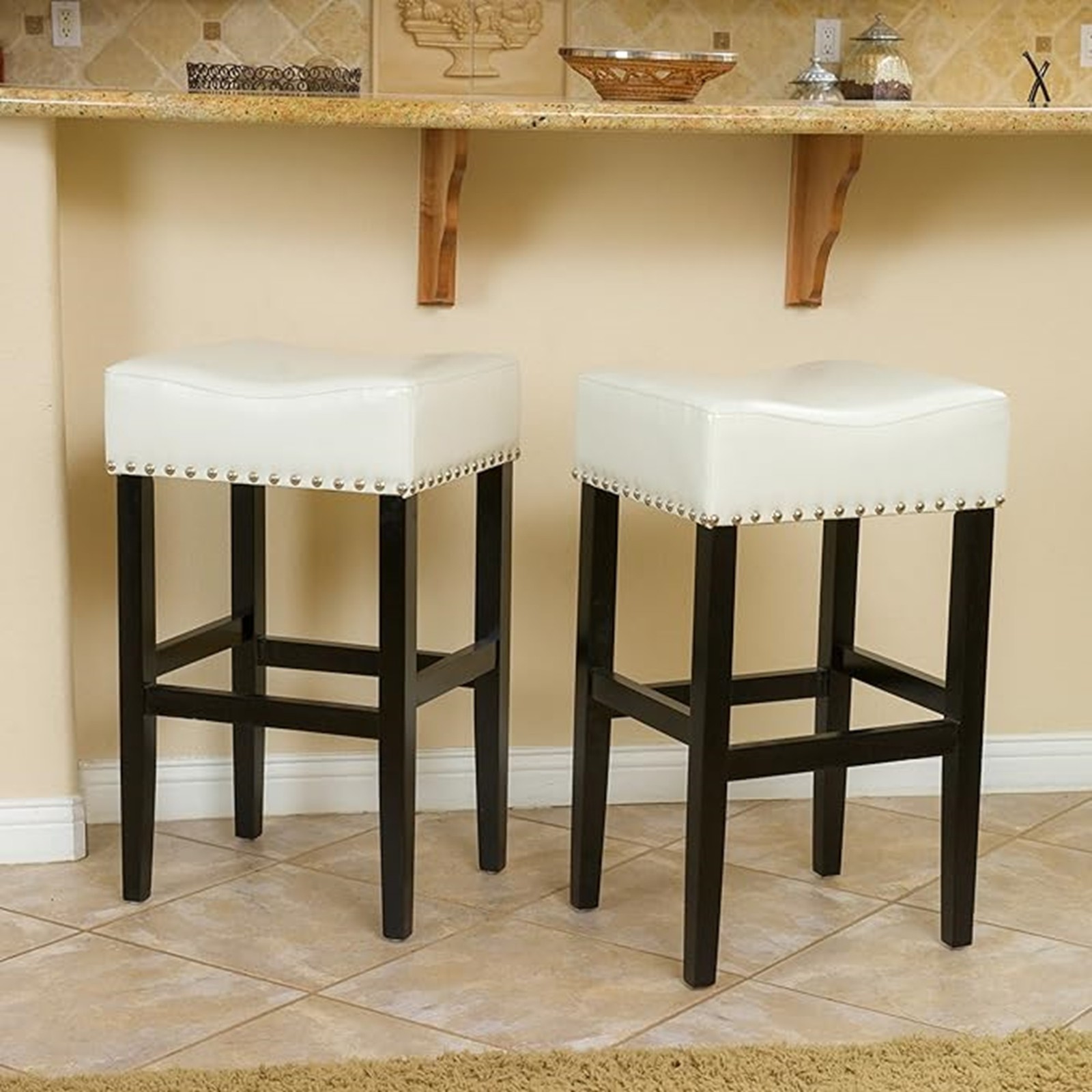 30-inch Backless ivory Faux Leather Counter Stool