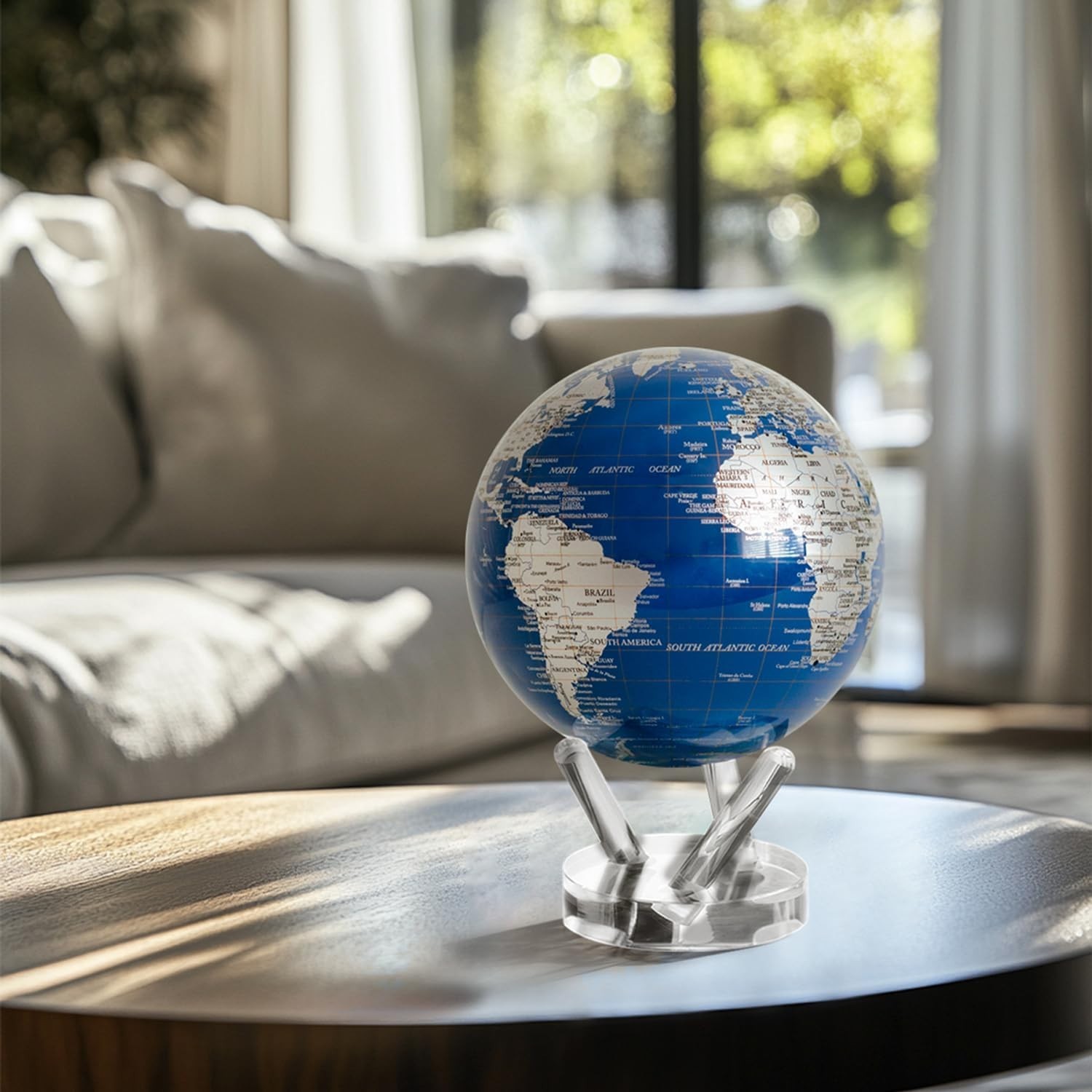 MOVA Globe - Royal Blue and Silver Classic (4.5") | Solar-Powered Self-Rotating
