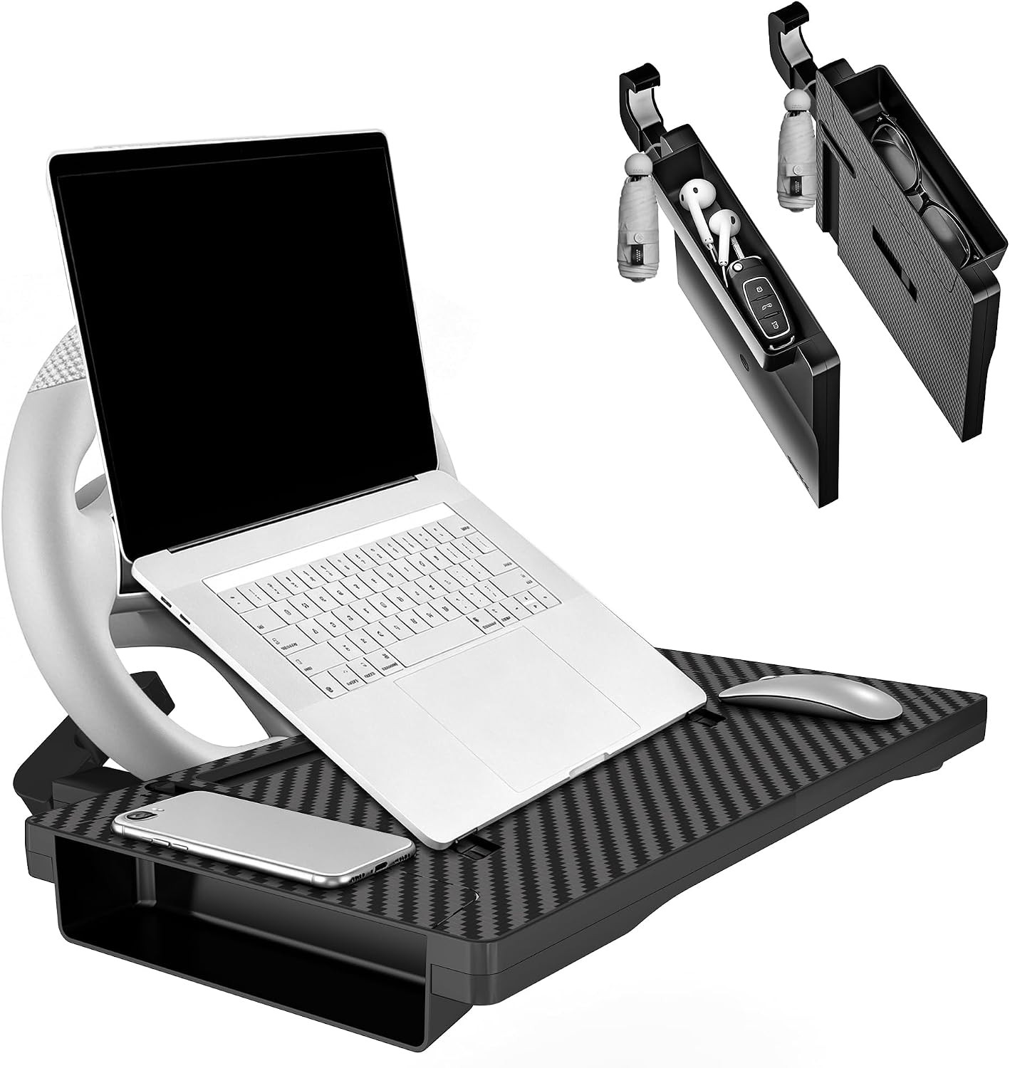 2-In-1 Car Steering Wheel Desk Tray & Seat Gap Filler Organizer, Foldable Car La