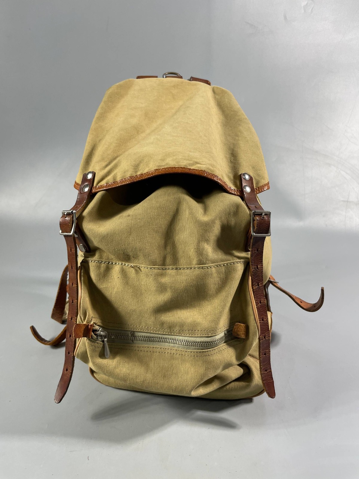 Rare Vintage 60s Swiss Military Style Expedition Rucksack Canvas Leather Bottom