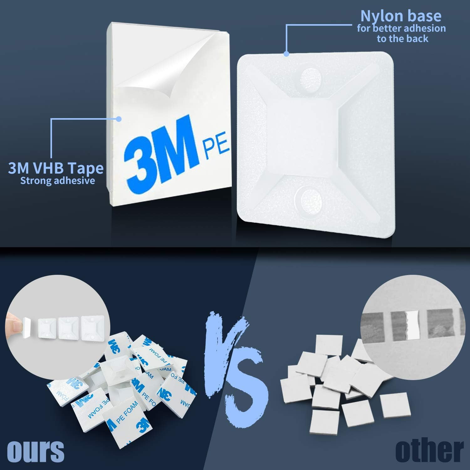 4/5" 100 Pack Zip Tie Mount with Cable Ties,Self Adhesive-Backed Mounts for Wire